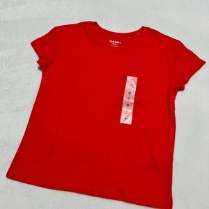 Kids bright pink/red heart pocket tshirt